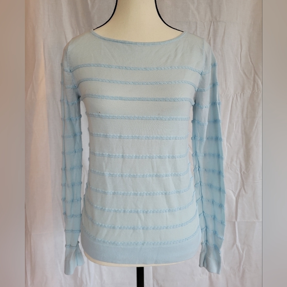 Ann Taylor Loft blue ruffle detail long sleeve t-shirt S
